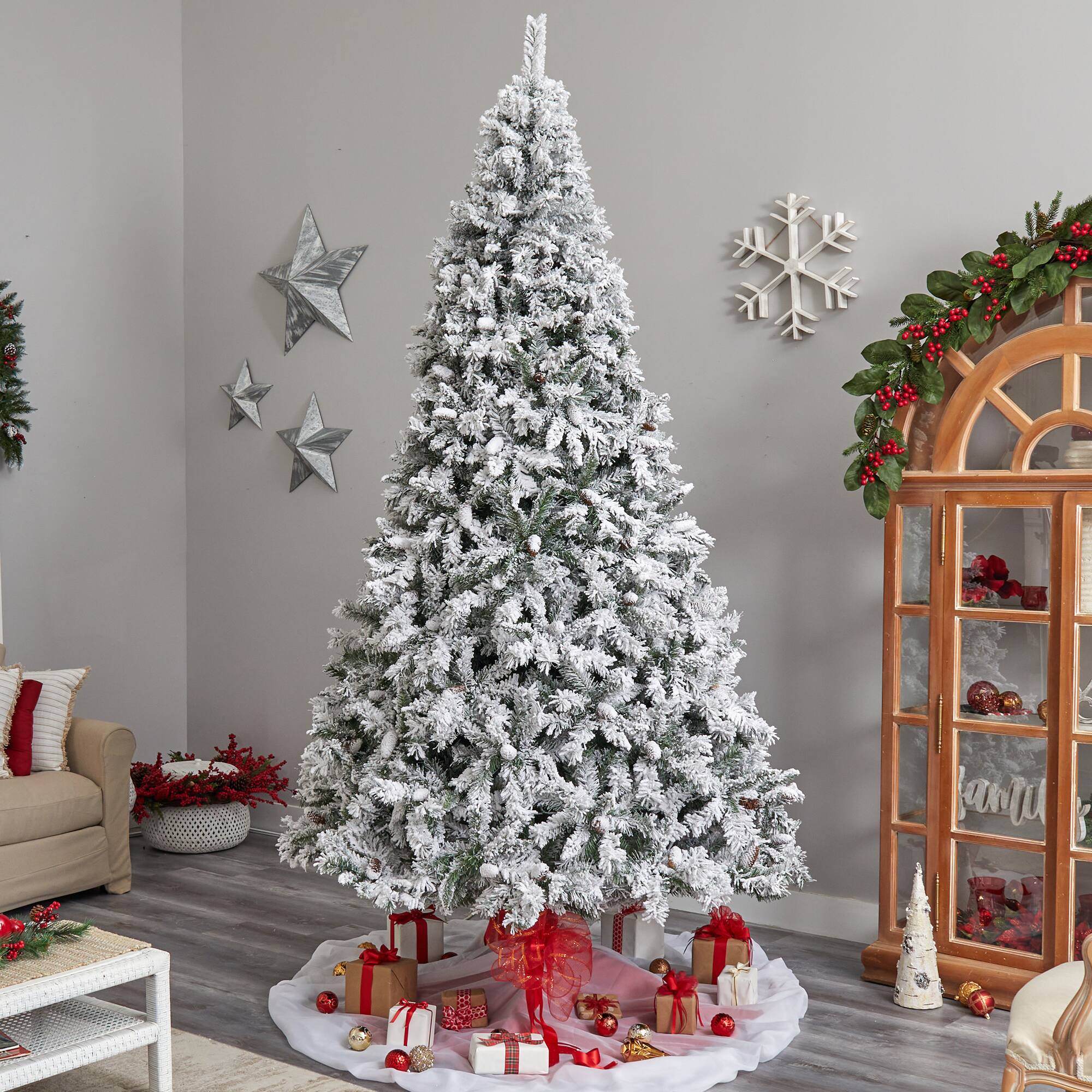 10ft. Unlit Flocked West Virginia Fir Artificial Christmas Tree